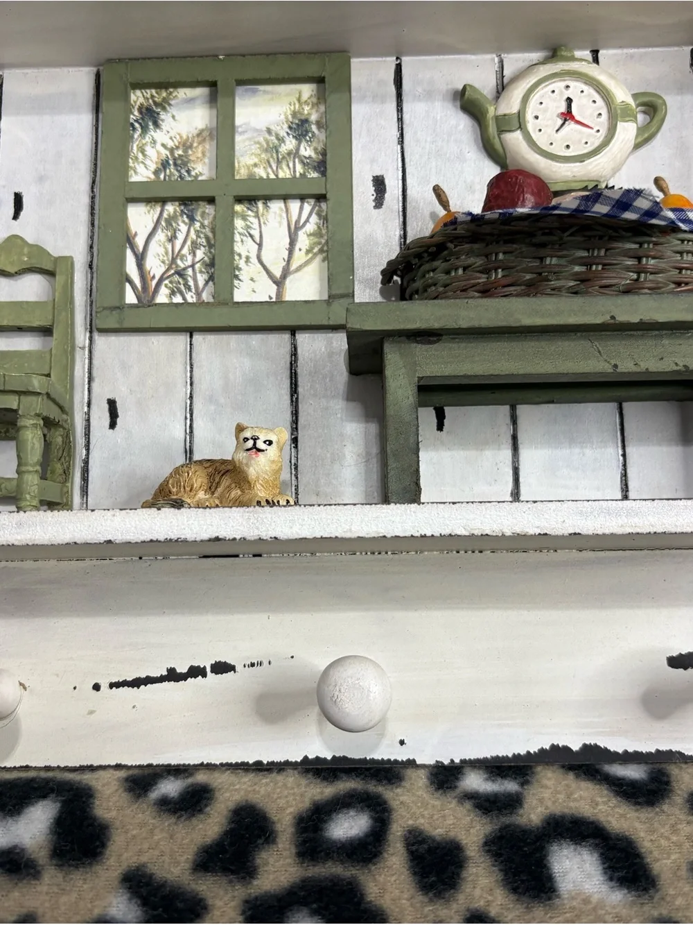 White Wooden Wall Shelf with Green Accents - Home Wall Decor